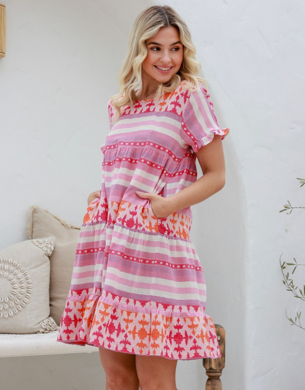Candace Pink & Orange Stripe Dress