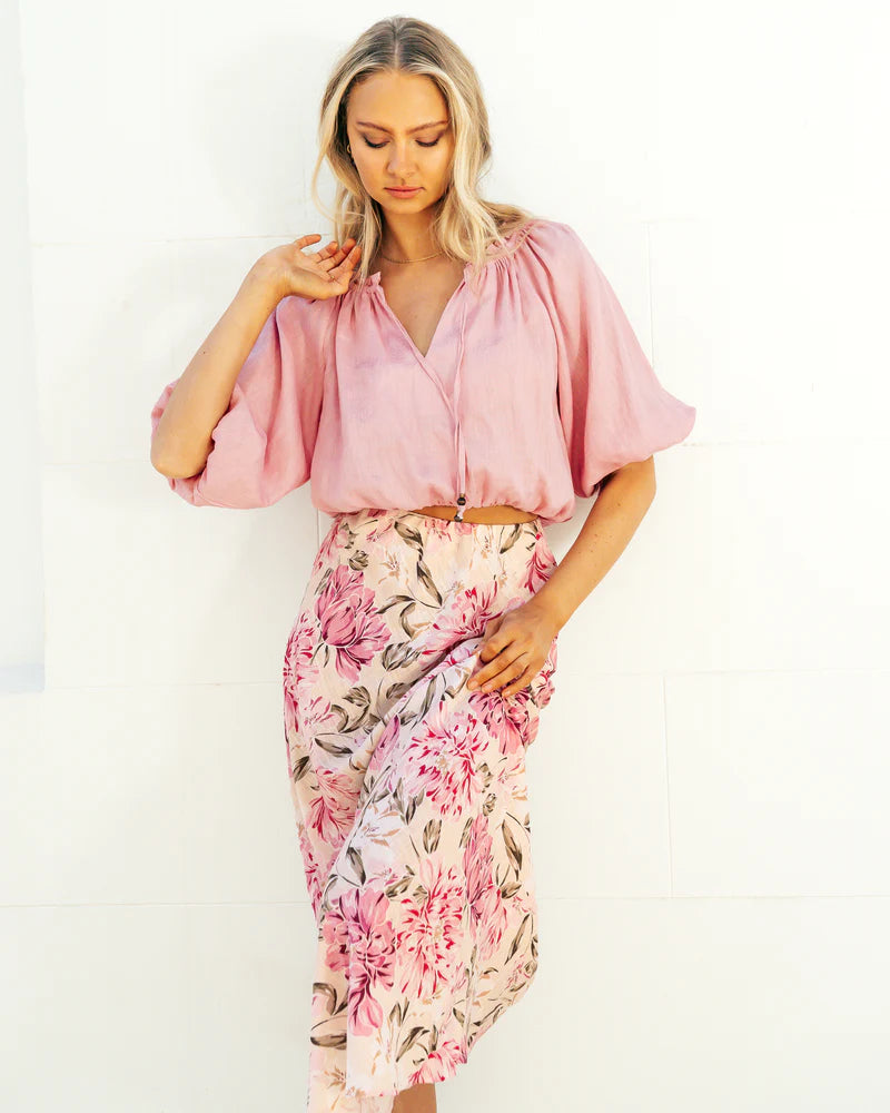 Linen Sleeve Crop - Blush Pink
