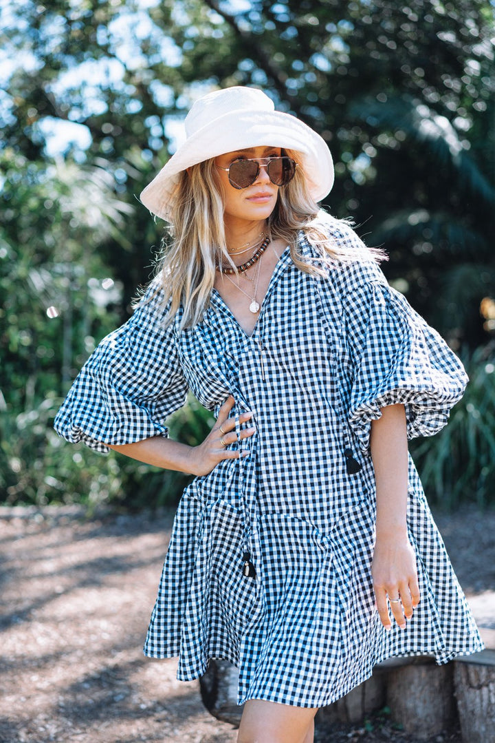 Lindy Black Gingham Dress