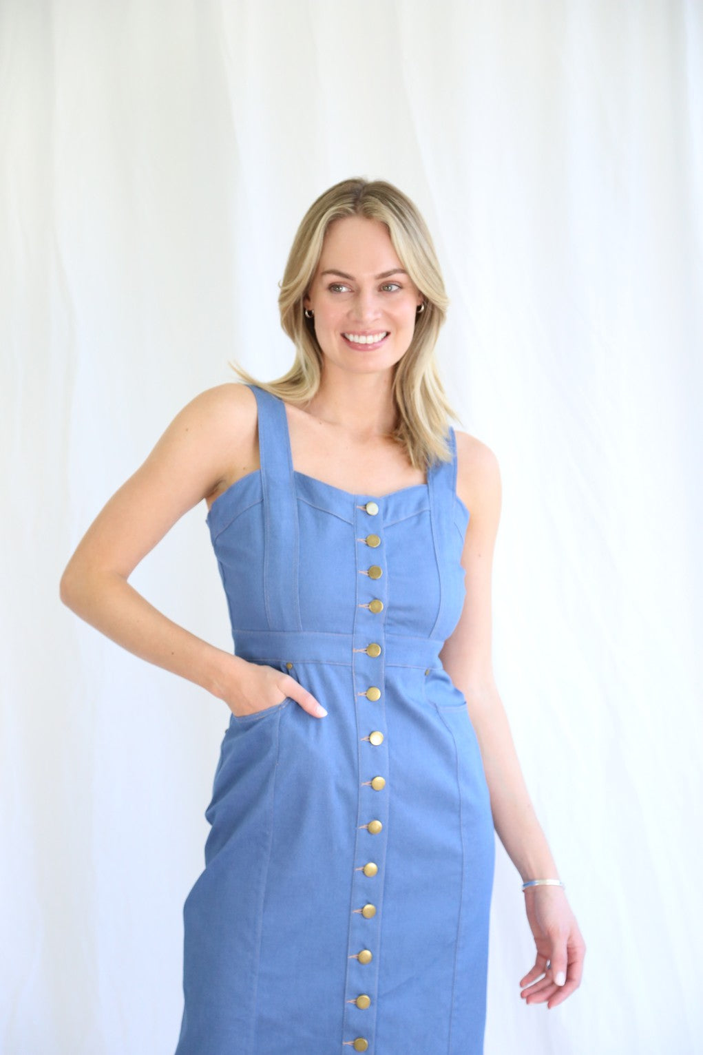 Emilie Button Dress Denim