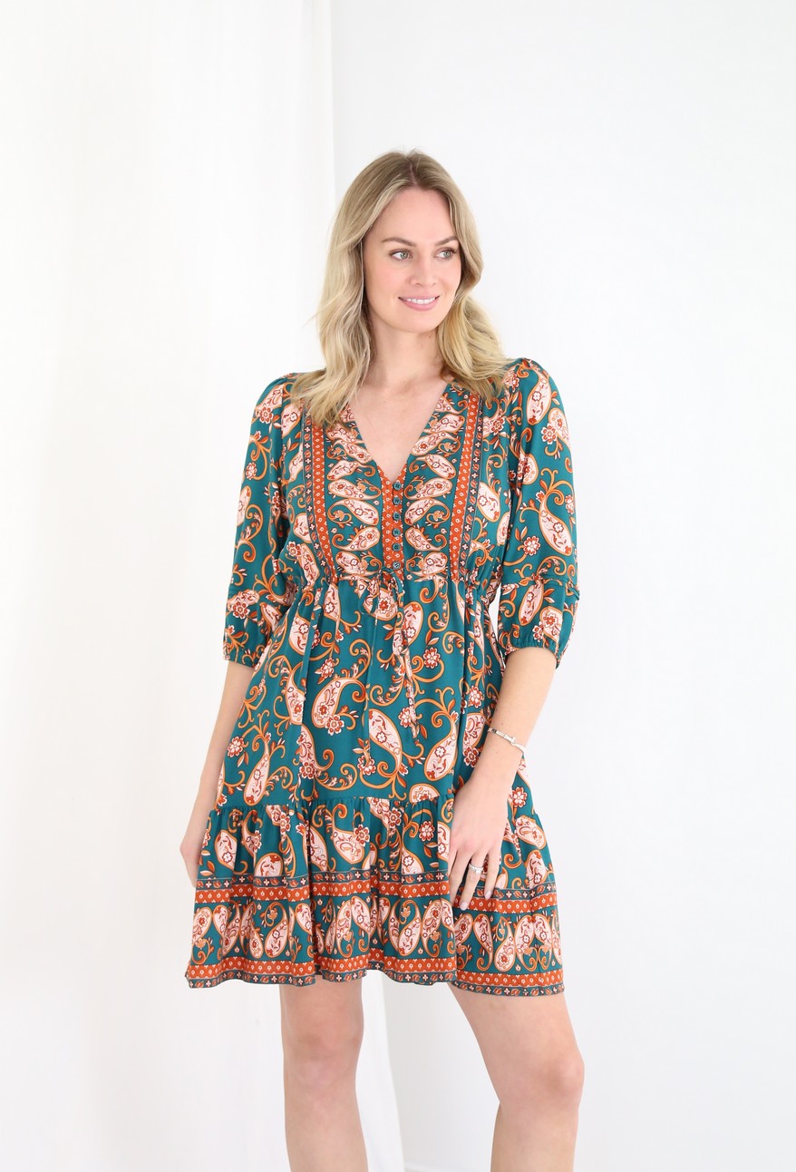 Clancy Dress - Emerald Paisley