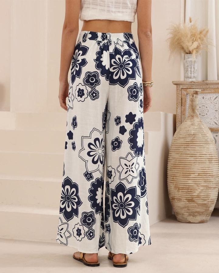 Elka Linen Blend Pants - Navy Flower