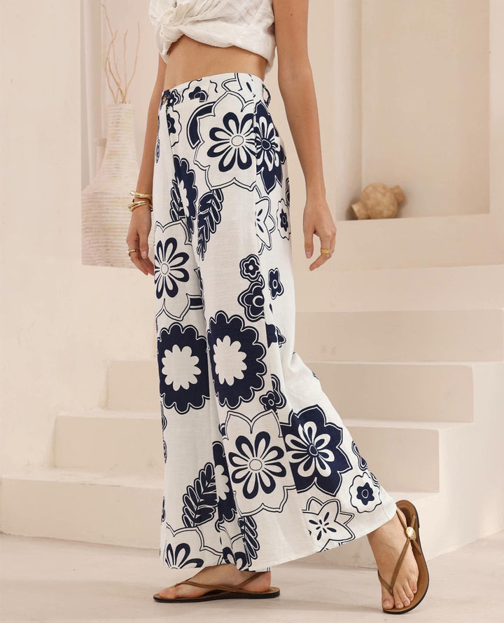 Elka Linen Blend Pants - Navy Flower