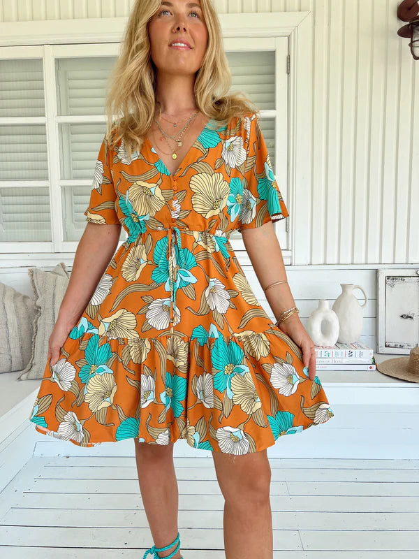 Tessa Mini Dress - Aqua Fields