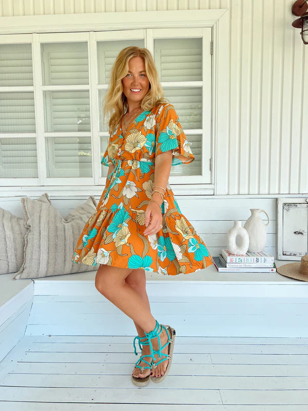 Tessa Mini Dress - Aqua Fields