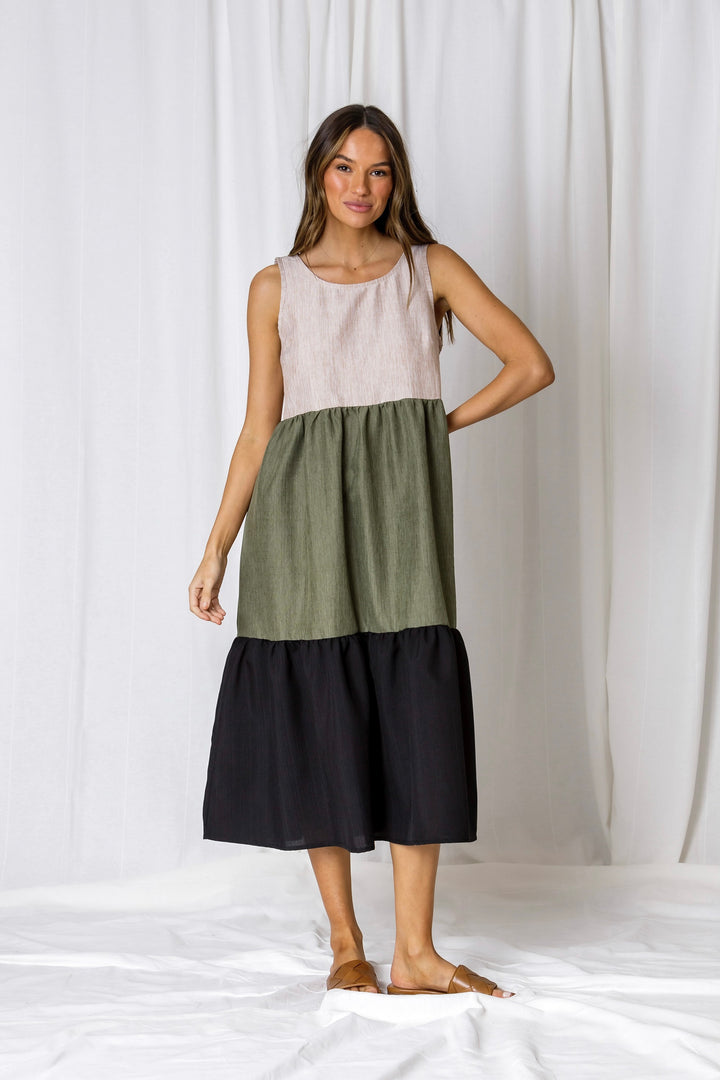 Kim Olive Colour Block Dress