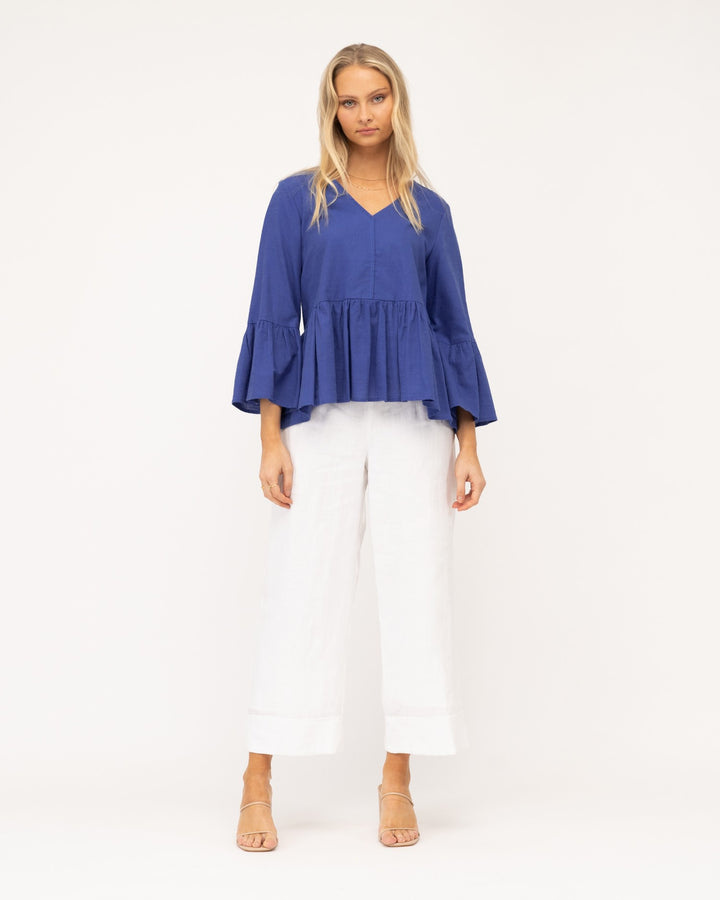 Macy Linen Blend Top - Cobalt Blue