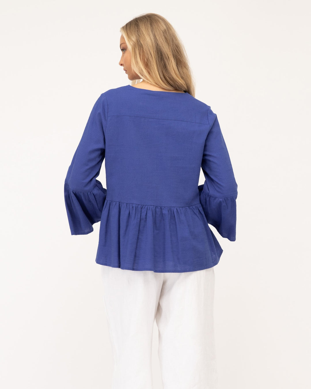 Macy Linen Blend Top - Cobalt Blue