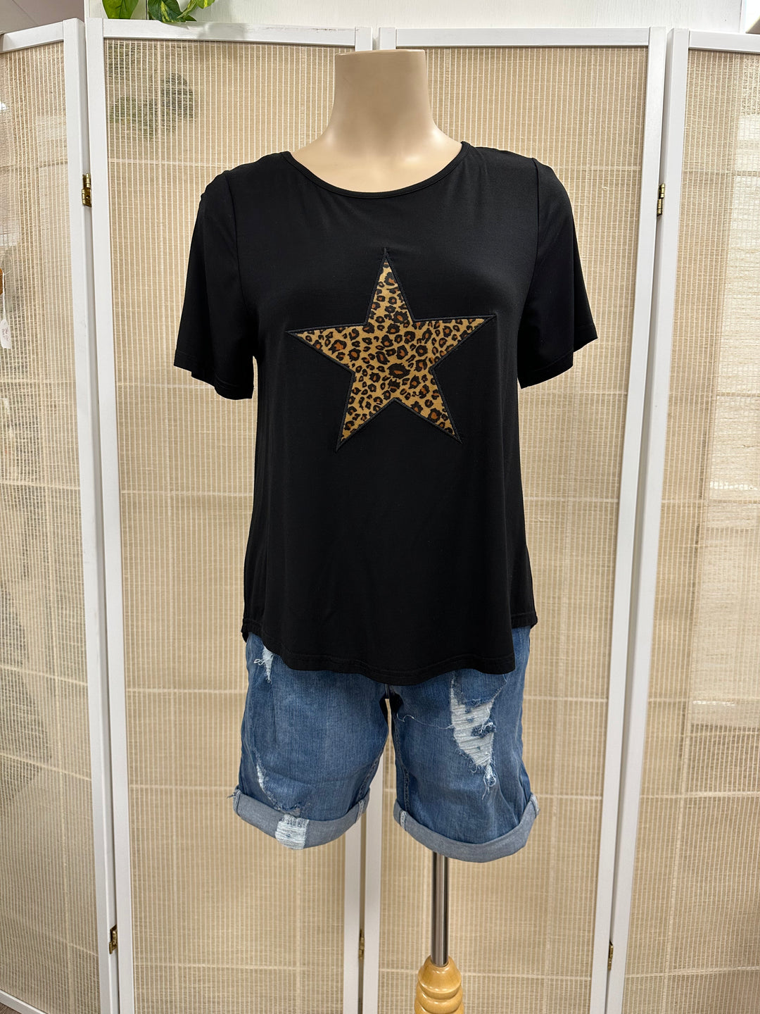 Leopard Star Tee - Black