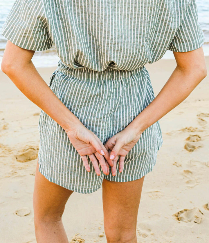 Cotton Stripe Shorts - Green