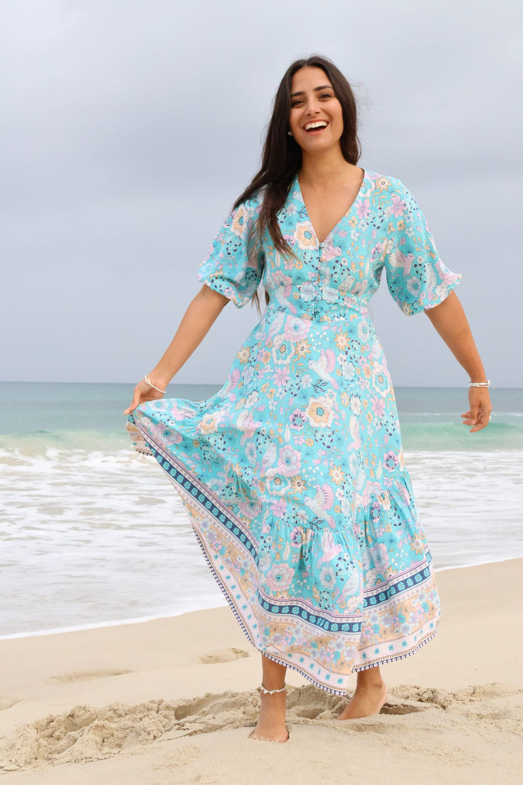 Floral Stella Morgan Dresses Women's Boho Long Sleeve V-Neck Floral Maxi Dress Button Up Loose Floral Stella Morgan Dresses Women's Boho Long Sleeve V-Neck Floral Maxi Dress Button Up Loose