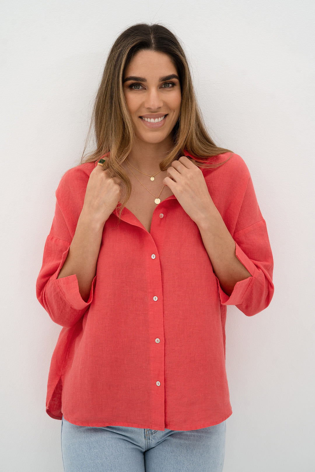 Humidity Empire Linen Top - Poppy