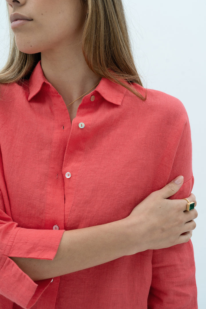 Humidity Empire Linen Top - Poppy