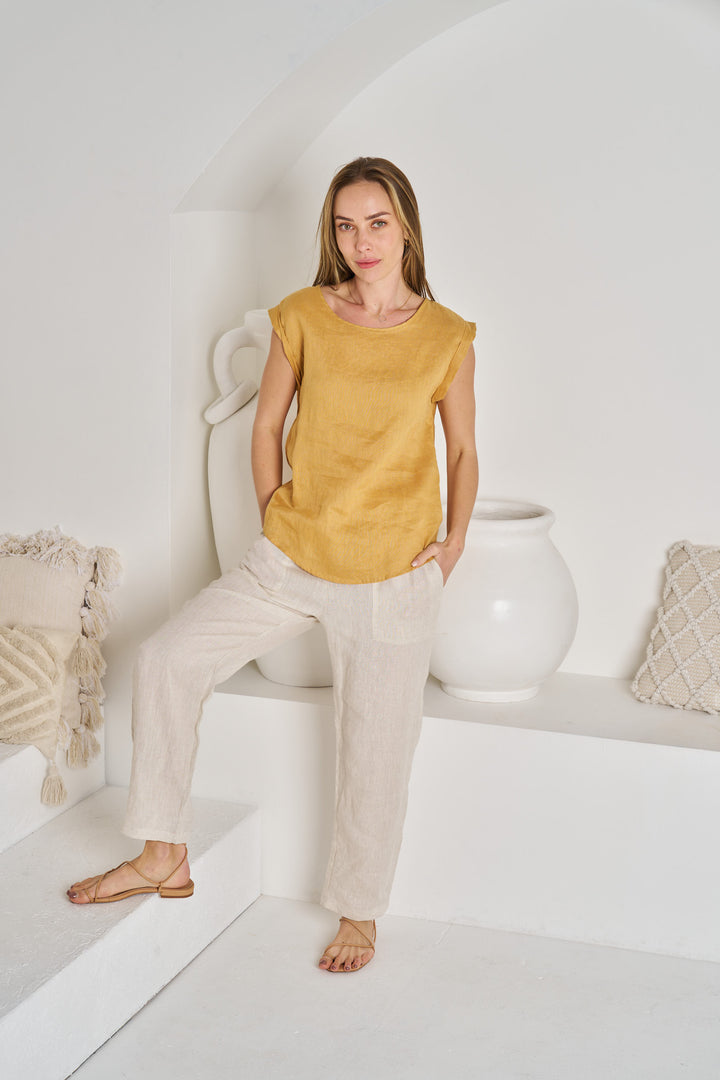 Valeria Cassidy Linen Top - Mustard