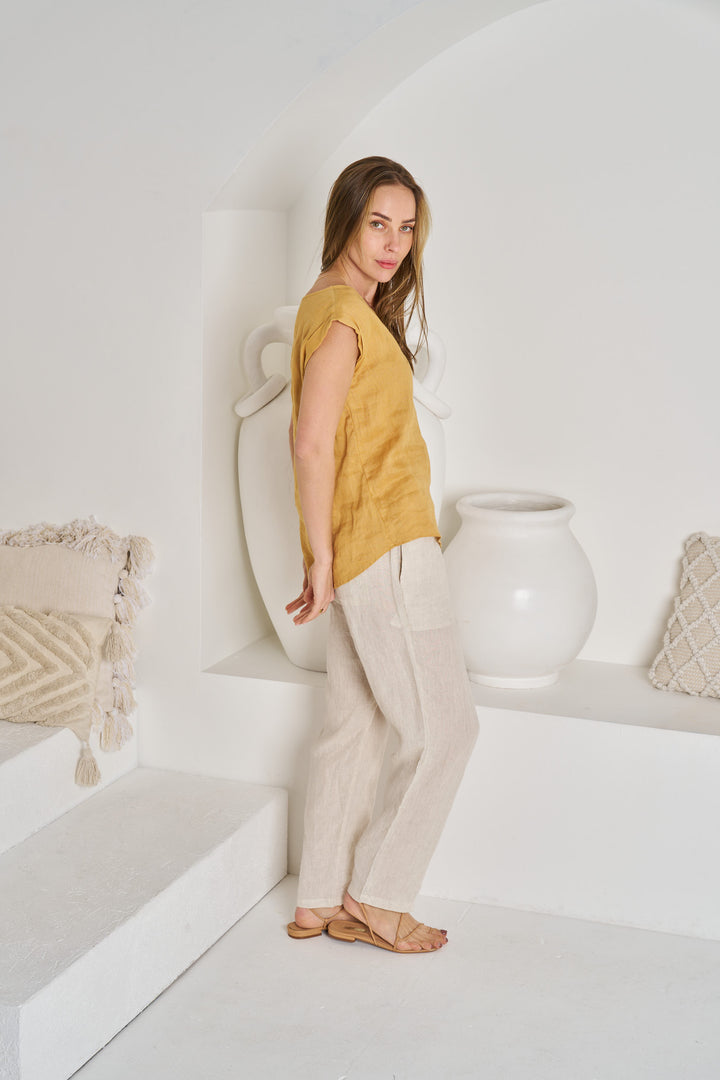 Valeria Cassidy Linen Top - Mustard