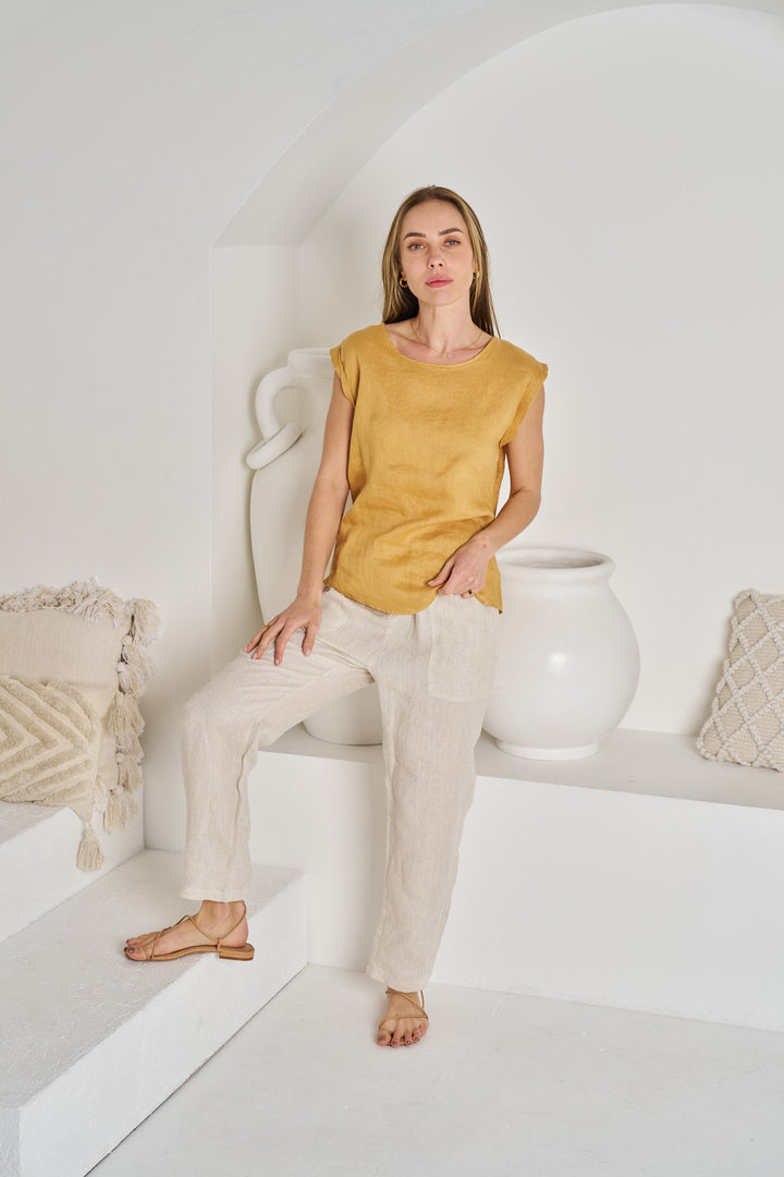 Valeria Cassidy Linen Top - Mustard