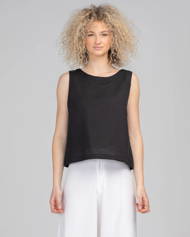 Boom Shankar Rose Linen Top - Black