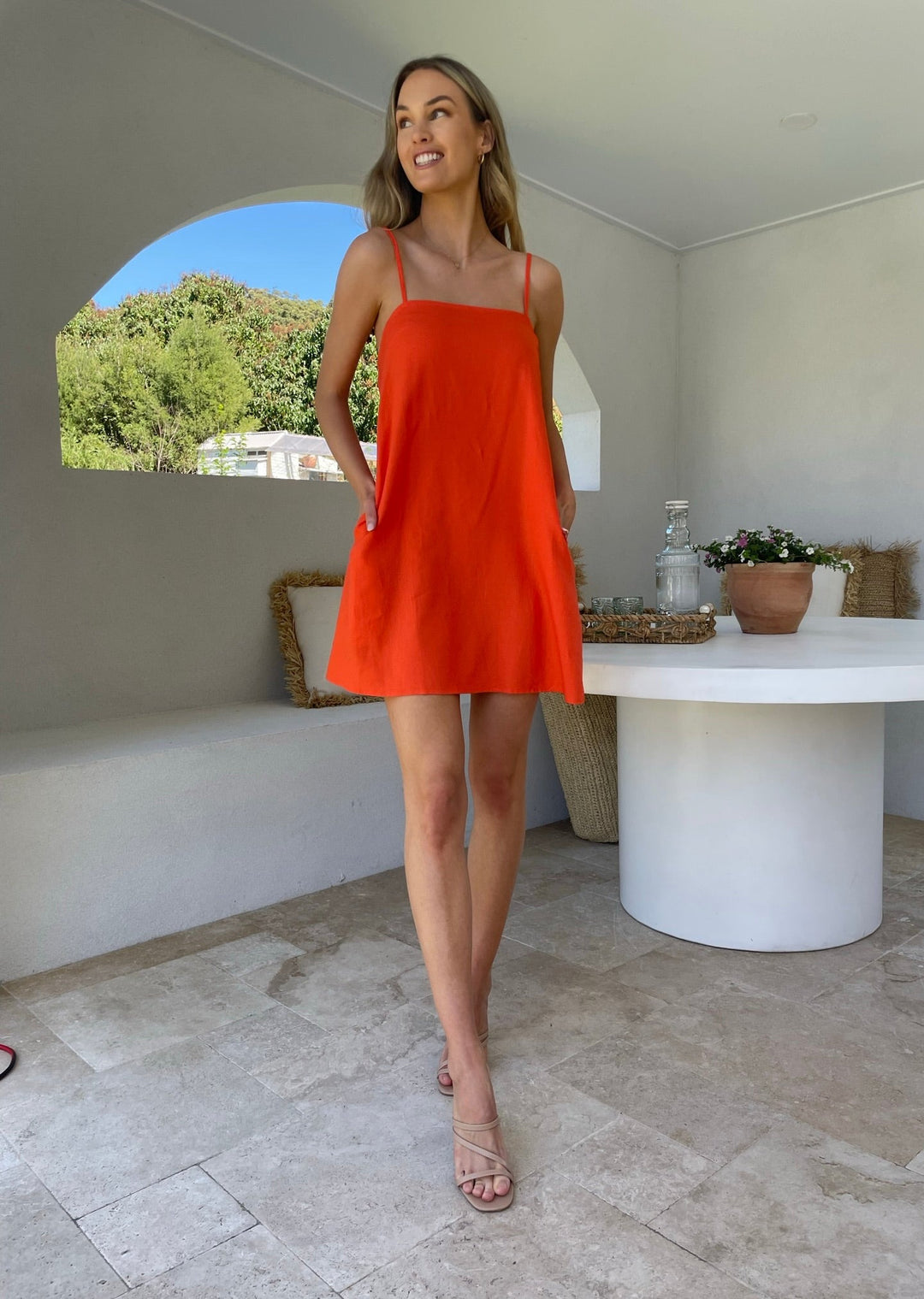 Zara Shoulder Tie Dress - Orange